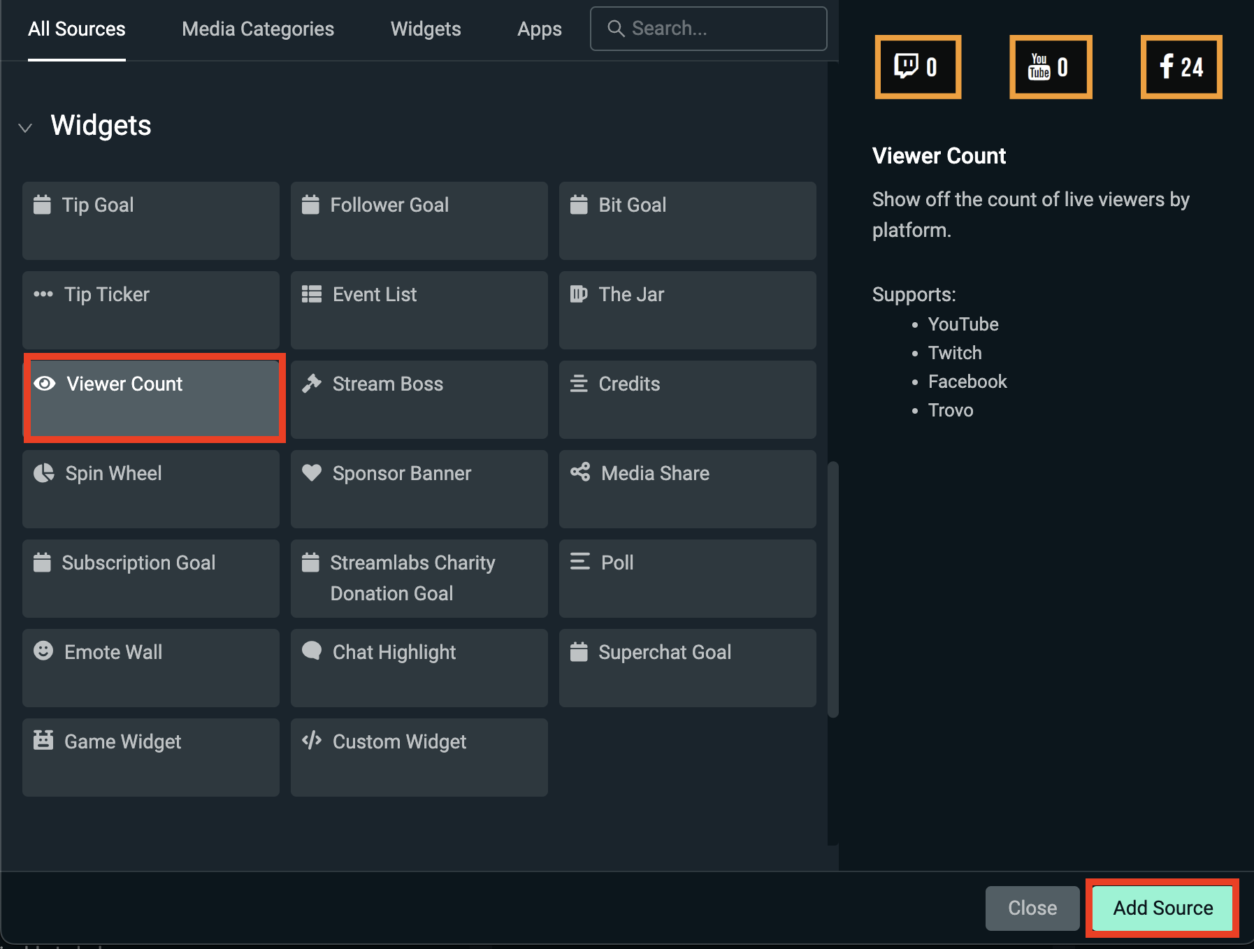 streamlabs viewr count widget in streamlabs desktop